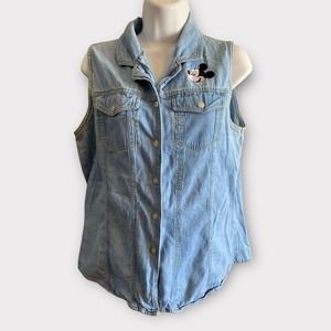 Womens Vintage 90s Y2K Mickey Disney Chambray SleevelessTop